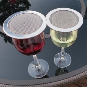 wine glass lids on red and white wine glasses
